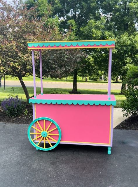 How to make a DIY Dessert Cart - One Handy Momma Sweet Cart Decoration Ideas, Mobile Cotton Candy Cart, Diy Party Cart With Wheels, Diy Popcorn Cart, Dessert Cart Diy, Party Carts Ideas Diy, Diy Kids Market Stand, Diy Cotton Candy Cart, Diy Bakery Cart