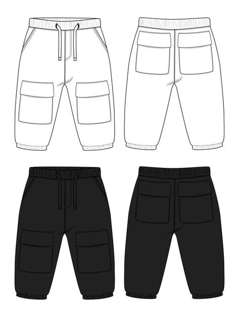 Fleece cotton jersey basic Sweat pant technical drawing fashion flat sketch template front and back views. Apparel jogger pants vector illustration White and Black color mock up for kids and boys. Technical Drawing Fashion, How To Draw Pants, Flat Sketch Template, Fashion Flat Sketch, Fashion Sketch Template, Pants Drawing, Sketch Template, Boy Illustration, Boys Joggers