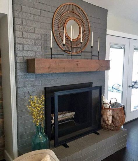 Fireplace Painted, Fireplace Paint, Brick Fireplaces, Grey Fireplace, Fireplace Redo, Painted Brick Fireplace, Painted Brick Fireplaces, Fireplace Update, Brick Fireplace Makeover