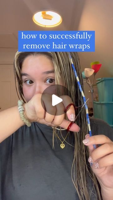 dani on Instagram: "after the hair wrap tutorial, here’s the highly requested hair wrap removal tutorial! ✂️🎀‼️ hair wraps are a great fun style for all hair types, and this removal is so quick and easy! hope this helps☺️  #summer #summervibes #summerhair #summeraesthetic #hair #hairstyle #hairstylist #hairstyles #hairtutorial #hairtransformation #hairwrap #hairwraps #hairwrapping #hairgoals #hairfashion #hairvideos #bucketlist #summerbucketlist #pinterestsummer #hairwraptutorial #hairwrapremoval" How To Remove Hair Wraps, Reusable Hair Wraps Tutorial, How To Wrap Your Hair, How To Hair Wrap, How To Do A Hair Wrap, Hair Wrap Patterns, Hair Wrap Tutorial, Hair Wraps Thread, Clip In Hair Wrap