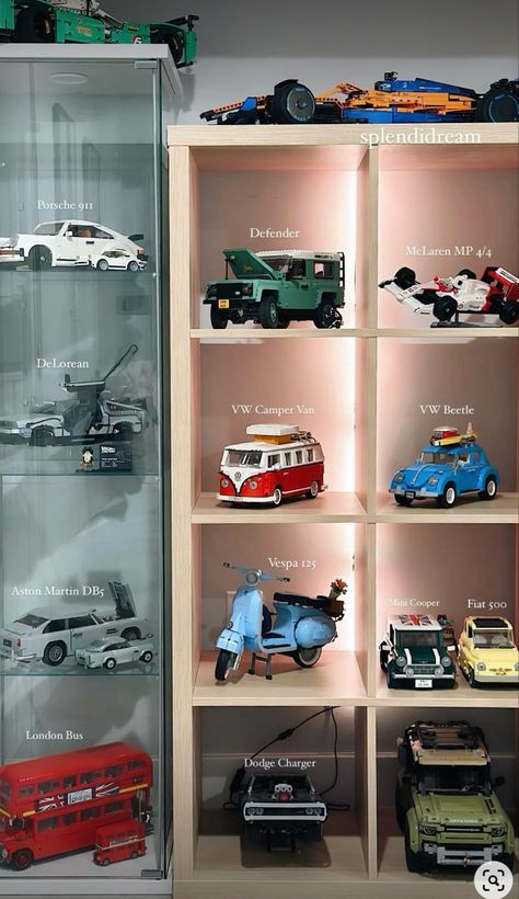 Lego Car Collection, Lego Collection Display, Lego Display Ideas, Lego Room Decor, Car Room Decor, Hypebeast Room, Van Vw, Lego Collection, Lego Display