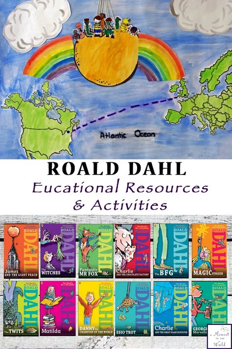 These Roald Dahl Resources and Activities can be easily incorporated into your homeschool and will definitely be enjoyed by all. Roald Dahl Art Activities, Fairytale Poetry, Roald Dalh, Roald Dahl Activities, Homeschool Literature, Elementary Language Arts Activities, Roald Dahl Day, Matilda Roald Dahl, Roald Dahl Books