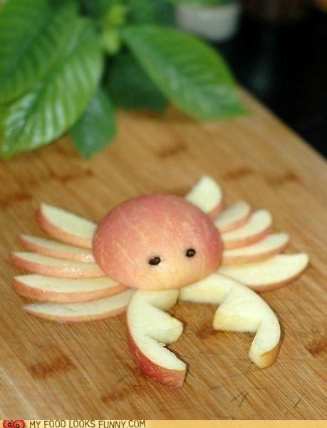 Aa - The Rare Ten Legged Apple Crab Crab Decorations, Apple Crab, Decorações Com Comidas, Sea Birthday Party, Food Carving, Cute Snacks, Crab Apple, Fun Kids Food, Fruit Art