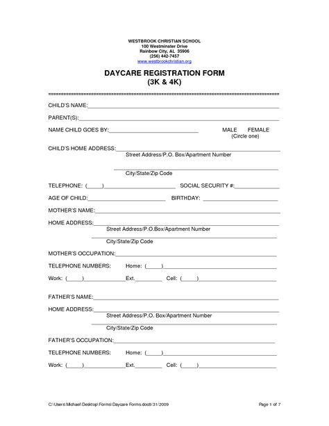 Free Printable Home Daycare Forms Home Daycare Enrollment Forms, Daycare Registration Form, Daycare Contract Forms, Daycare Forms Printable Free, Home Daycare Schedule, Play School Ideas, Daycare Sign In Sheet, Home Daycare Setup, Daycare Enrollment Forms