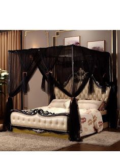 Designer PlanetFashion and Beauty Blog : Bridal Mosquito Net | Mosquito Net for Bride. Designerplanet Canopy Bed Curtain, King Size Canopy Bed, Canopy Bed Drapes, Princess Bedroom Decor, Black Canopy Bed, Canopy Bedroom Sets, Four Post Bed, Bed Drapes, Canopy Bed Curtains