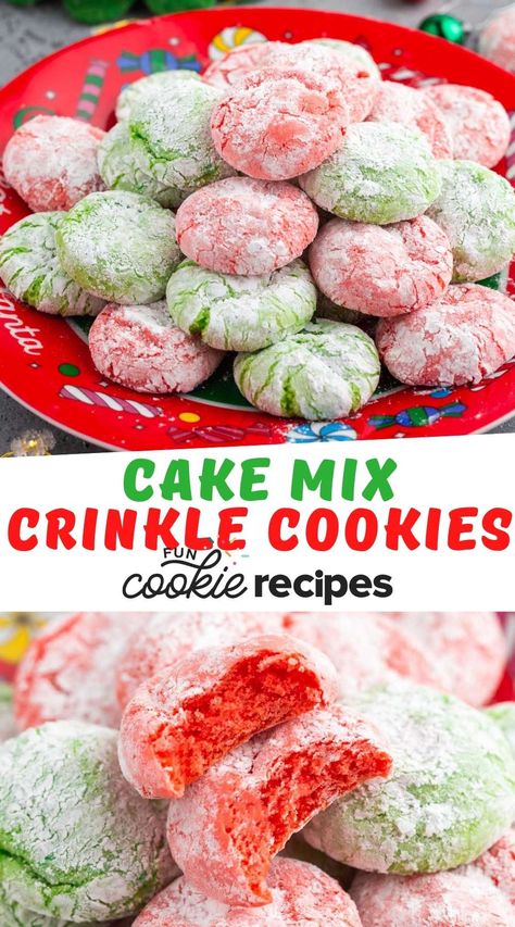 Crinkle Cookies Recipe Cake Mixes, Cake Mix Crinkle Cookies, Crinkle Cookies Cake Mix, Fun Cookie Recipes, Christmas Crinkle Cookies, Easy Christmas Cake, Powdered Sugar Cookies, Cracked Cookies, Crackle Cookies