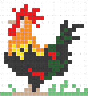 Rooster Pixel Art, Rooster Perler Bead Patterns, Chicken Alpha Pattern, Chicken Perler Bead Patterns, Farm Pixel Art, Chicken Pixel Art, Rooster Cross Stitch, Cross Stitch Sunflower, Chicken Cross Stitch