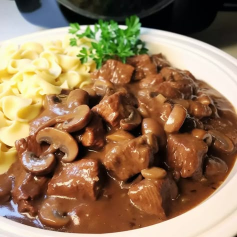 Crockpot Beef Tips & Gravy Crockpot Beef With Gravy, Crockpot Beef Tips With Mushrooms, Beef Tips In Gravy Crockpot, Low Sodium Beef Tips, Beef Tips Crock Pot Recipes Slow Cooker, Crockpot Beef And Mushrooms, Beef Tips Cream Of Mushroom, Beef Tips And Mushrooms Crockpot, No Peek Beef Tips Crockpot