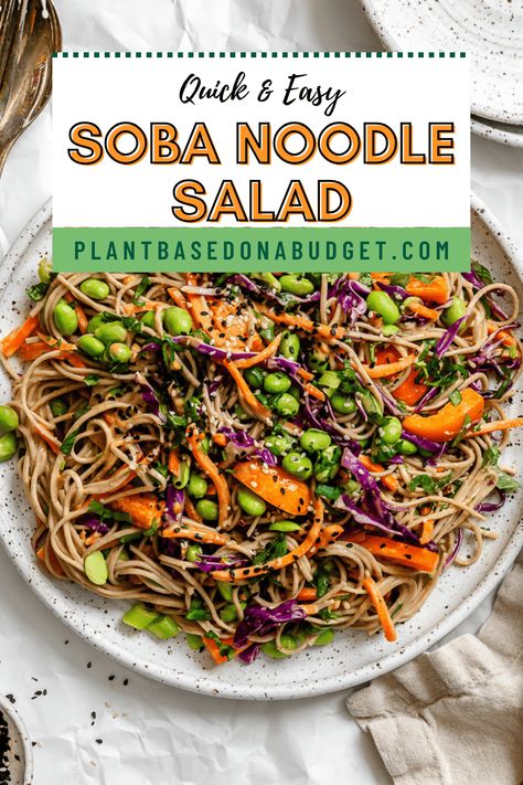 Enjoy this colorful 20-minute Soba Noodle Salad for a healthy lunch or light dinner! It’s easy to make by tossing soba noodles and a medley of vegetables in the most amazing vegan peanut sauce. Vegan Peanut Sauce, Thai Peanut Salad, Soba Salad, Soba Noodles Recipe, Glass Noodle Salad, Soba Noodle Salad, Asian Fusion Recipes, Peanut Salad, Soba Noodles Salad