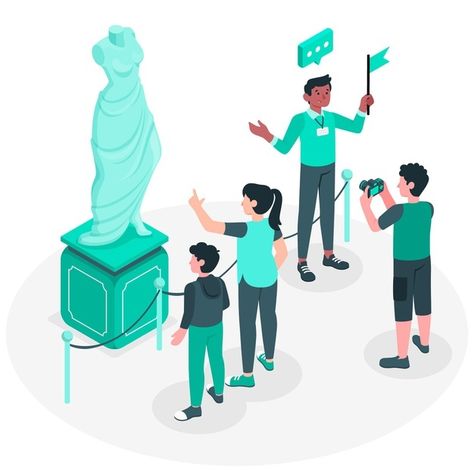 Tour guide concept illustration | Free Vector #Freepik #freevector #travel #summer #job #tourism Tour Guide Illustration, Tour Guide Aesthetic, Tour Guide Job, Museum Interior, Summer Job, Abstract Art Gallery, Illustration Story, Future Job, Concept Illustration