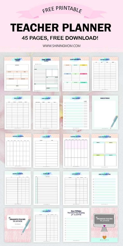 Free Printable Teacher Planner: 45 Templates to Make You Efficient Teacher Binder Printables Free, Free Lesson Planner, Business Planner Printables, Planner For Teachers, Lesson Planner Template, Printable Teacher Planner, Teacher Calendar, Teacher Planner Templates, Weekly Planner Free Printable