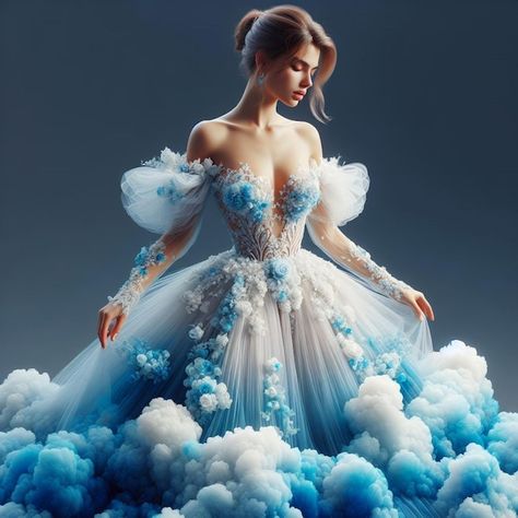 Cloud Inspired Dress, Rain Inspired Fashion, Air Element Outfit, Storm Cloud Costume, Clouds Outfit, Sky Costume, Textiles Moodboard, Drawing Outfit Ideas, Cloud Fashion