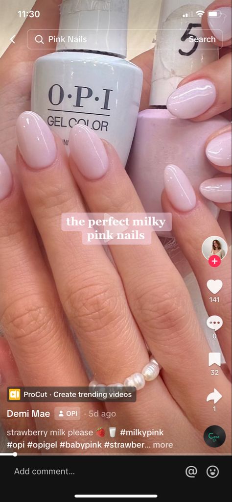 Milky Manicure Color, Pink Almost White Nails, Light Milky Pink Nails, Heaven Sent Nail Color, Milky Pink Manicure, Dip Light Pink Nails, Napa Valley Nails, Milly Pink Nails, Light Pink Engagement Nails