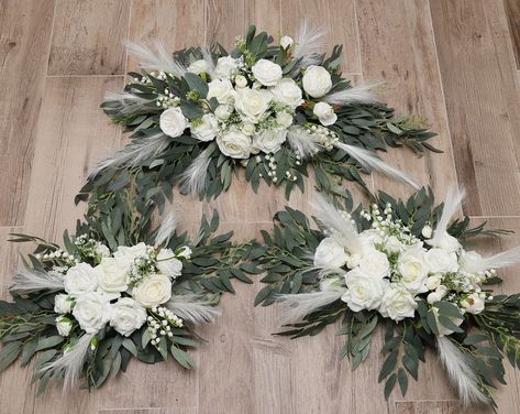 Tropical Wedding Arch Flowers/corner Swag &tieback Made With - Etsy Australia Pampas Arch Arrangement, Pampas Arch, Flower Runner Wedding, Table Swag, Arch Arrangement, Flower Runner, Garland Flower, Wedding Arbor, Aisle Runners