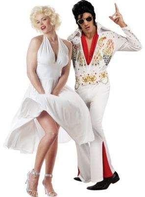 Marilyn Monroe & Deluxe Elvis Presley Couples Costumes Marilyn Costume, Elvis Party, Marilyn Monroe Costume, Elvis Costume, Couple Costume Ideas, Halloween Costumes Easy, Party City Costumes, Funny Couple Halloween Costumes, Characters Halloween