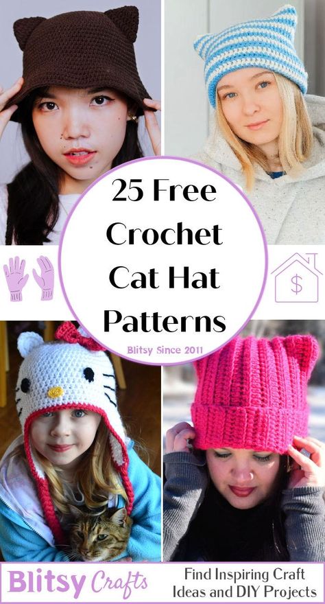 25 Free Crochet Cat Hat Patterns (Cat Beanie Pattern) Cat Ear Hat Pattern, Cat Hat Crochet, Cat Hat Pattern, Beanie Pattern Free, Crochet Beanie Pattern Free, Crochet Cat Hat, Cat Ears Hat, Hat Patterns Free, Cat Beanie