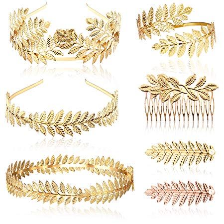 Amazon.com : 7pcs Goddess Leaf Headband, Greek Goddess Bridal Hairband, Laurel Leaves Crown Gold Leaf Branch Crown Greek Goddess Headpiece Accessories, Romantic Grecian Goddess Costume Accessories - Gorgeous : Beauty Grecian Goddess Costume, Leaves Crown, Goddess Headband, Gold Leaf Headband, Wedding Tiara Hairstyles, Ancient Greek Jewelry, Greek Goddess Costume, Headpiece Accessories, Leaf Crown