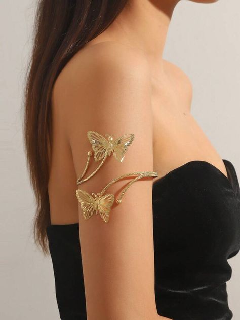 1pc Fashionable & Personalized Hollow Out Butterfly Detail Metal Arm Bracelet For Women, Minimalist & Adjustable, Suitable For Daily Wear | SHEIN USA Arm Jewellery, Arm Cuff Jewelry, Fashion Jewelry Necklaces Gold, Black Roses Wallpaper, Upper Arm Cuffs, Arm Bracelet, Thigh Chain, Pretty Jewelry Necklaces, Metal Arm