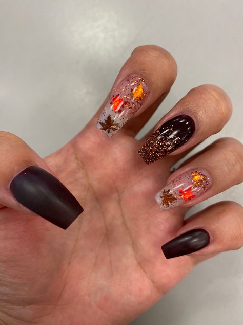 Flower Fall Nails, Fall Pedicures, Leaves Nails, 3d Leaves, Fall Pedicure, Nails Square, Pedicures, Fall Nails, Nails Nailart