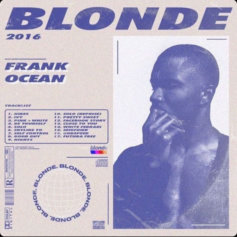 Frank Ocean Blonde Album, Frank Ocean Aesthetic, Blonde Album, Frank Ocean Blonde, Frank Ocean Poster, Ocean Poster, Ocean Aesthetic, Music Poster Design, Blue Poster