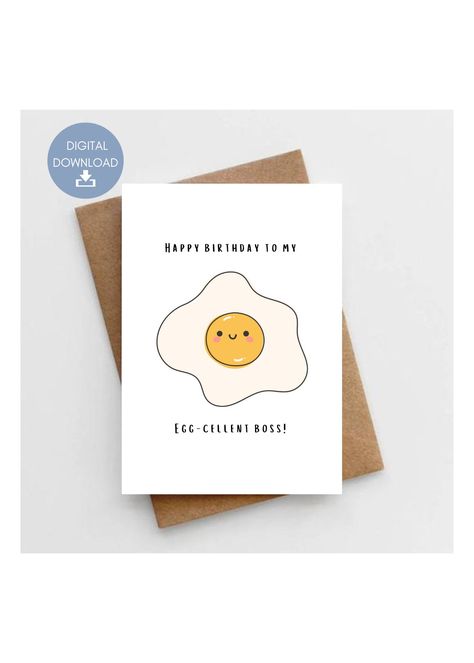 Excited to share this item from my #etsy shop: Happy Birthday To My Egg-Cellent Boss, Printable Birthday Card, Funny Egg Pun, Cute Card For Boss, Boss Appreciation, Instant Download Egg Birthday Card, Happy Birthday Boss Funny, Happy Birthday Fiance, Birthday Card For Boss, Happy Birthday Teacher, Aesthetic Cards, Teacher Birthday Card, Student Appreciation, Fiance Birthday Card