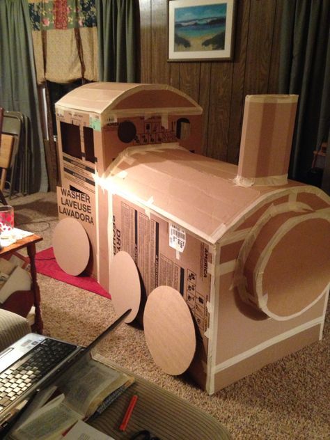 Thomas the train made out of boxes phase 1 Train Vbs, Polar Express Ideas, Cardboard Train, Rocky Railway Vbs, Polar Express Day, Polar Express Theme, Polar Express Christmas Party, Polar Express Christmas, Christmas Parade Floats