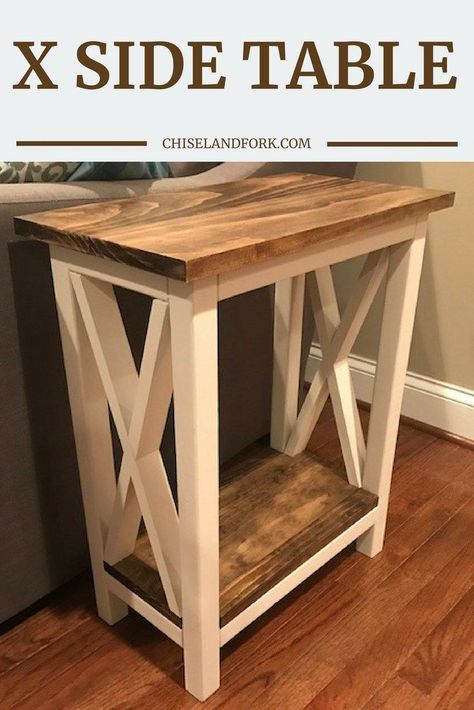 End Table Plans, Rustic End Tables, Farmhouse End Tables, Diy Side Table, Diy Furniture Decor, Farmhouse Side Table, Diy End Tables, Table Decor Living Room, Things To Build