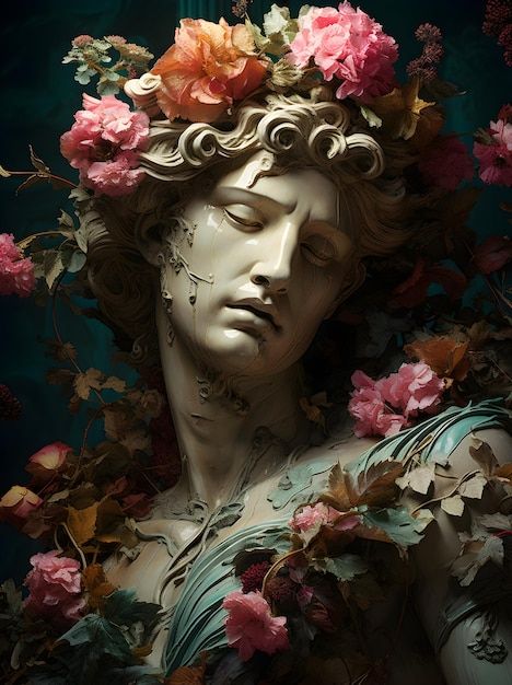 Flora Goddess Of Flowers, Greek Mythology Flowers, Greek Mythology Artwork, Sculpture With Flowers, Greek Mythology Women, Greek Reference, Greek Mythology Paintings, Underwater Statues, Ancient Greek Statues