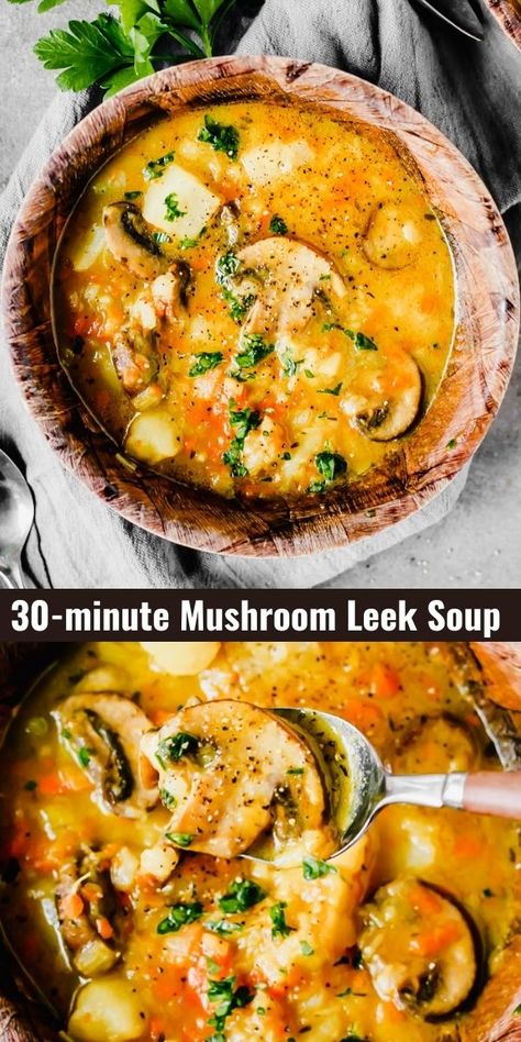 Potato Leek And Mushroom Soup, Soup Recipes Leek, Mushroom Fennel Soup, Potato Leek Mushroom Soup, Leek Vegetable Soup, Stuffed Leek Recipes, Leek And Mushroom Soup, Leek Mushroom Soup, Mushroom And Leek Soup