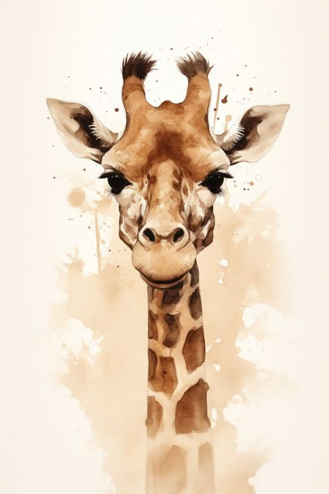 Girrafe Aesthetic Drawing, Girrafe Painting Easy, Easy Giraffe Painting, Giraffe Painting Acrylic, Watercolour Giraffe, Giraffe Watercolor, Cricut Patterns, Safari Animal Wall Art, Paint N Sip