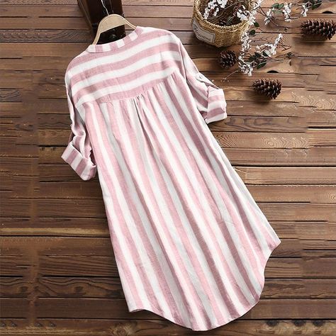 2021 New Women Tops Blouses Autumn Loose Button Long Sleeve Long Shirt Blouse stripe Plus Size Casual Top M-5XL Top Neckline, Laundry Guide, Spring Blouses, Casual Long Sleeve Shirts, Striped Long Sleeve Shirt, Loose Blouse, Cardigan Fashion, Tunic Shirt, Casual Blouse