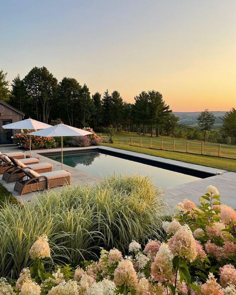 Pool On A Farm, Farmhouse Backyard With Pool, Country Pool Ideas, House On Land, Farm Pool, Country Pool Landscaping, Farmhouse Pool, Wedding Ideas 2024, Backyard Pool Ideas