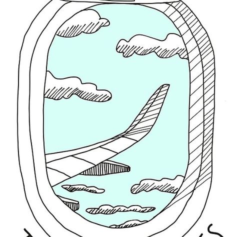 Always Yes to New Adventures ! - Plane Window View Plane Window View Drawing, Airplane Window View Drawing, View Out Of Window Drawing, Plane Window Illustration, How To Draw A Plane, Plane Window Drawing, Plane Window Tattoo, Airplane Window Painting, Easy Plane Drawing