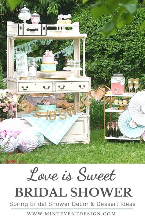 This pretty pastel Bridal Shower focuses on a "Love is Sweet" theme- so it's full of sweet desserts, decor, favors and more. Get details now at minteventdesign.com! How Sweet It Is Bridal Shower Theme, Love Is Sweet Bridal Shower Decorations, Love Is Sweet Shower Theme, Dessert Bridal Shower Theme, Sweets Bridal Shower Theme, Love Is Sweet Bridal Shower Theme Decorations, Love Is Sweet Bridal Shower Theme, Sweet Bridal Shower Theme, Pastel Bridal Shower Ideas