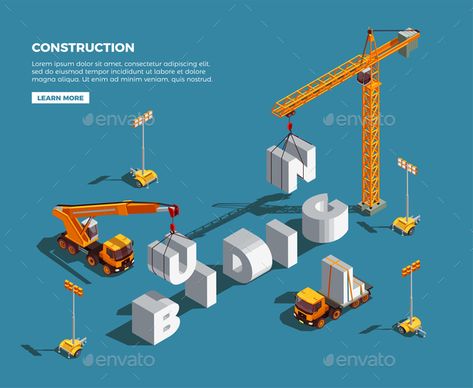 Construction Vehicles Isometric Composition #Vehicles, #Construction, #Composition, #Isometric Isometric Drawing, Isometric Design, Isometric Illustration, Sunset Background, Construction Machines, Graphic Design Fonts, Lighting Equipment, Construction Vehicles, House Vector