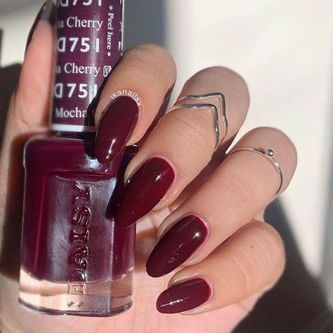 Daisy Nail Designs, INC. on Instagram: "Shade of the day: Cherry Mocha 751 🍒 from our 2020 Winter Collection ❄️ FT. These talented nail enthusiasts: @isanailsx @lolo.nailedit ❤️✨" Cuccio Oh My Prague Nail Color, Rosewood Gel Nail Polish, Wine Matte Nail Polish, Dnd Nails, Dnd Gel Nail Polish, Dnd Nail Polish, Cherry Mocha, Nails Bow, Flame Nails