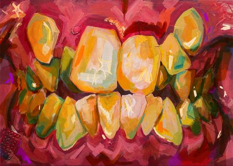 I painted this with acrylic (touched up on procreate) to get out of my comfort zone and try somethign different Definitely want to turn this into a sticker and/or print sprcially for those who enoy funky art like me #funkyart #teeth #crookedteeth #teethart #art #acrylicpainting #acrylic #mixedmedia #mixedmediaart #funky #weirdcore #weird #niche #anatomy Erika Core, Teeth Painting, Teeth Sticker, Pfp Photos, Mouth Painting, Teeth Art, Art Funky, Arte Inspo, Wow Art