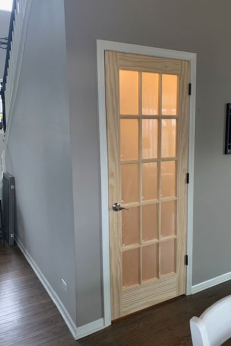 A French door creates openness and an inviting feeling to your finished basement. Basement Door Ideas, Door To Basement, Basement Door, Basement Doors, House Flip, House Redo, Basement Finishing, Basement Reno, Bathroom Reno