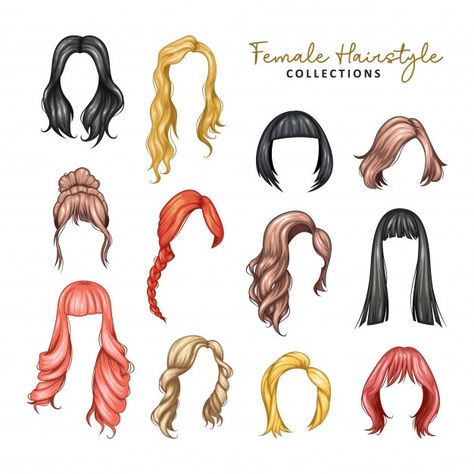 Set of variety women hairstyles Premium ... | Premium Vector #Freepik #vector #fashion #girl #cartoon #woman Hair For Illustration, Hairstyles Illustration Drawings, Woman Hair Drawing, How To Draw Hairstyles, Hair Illustration Drawing, Hairstyles Drawings, Back To School Hairstyles Easy, Illustration Hairstyle, Hairstyles Illustration