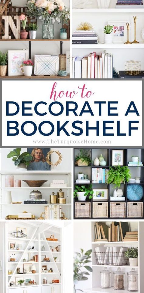 How to Decorate a Bookshelf - simple, yet tried and true ideas for decorating a space that works! #bookshelf #bookshelves #homedecor #decoratingabookshelf #decoratingbookshelves How To Decorate A Bookshelf, Decorate A Bookshelf, Styling Bookshelves, Simple Bookshelf, Bedroom Arrangement, Bookshelf Inspiration, Decorating Bookshelves, Bookshelf Ideas, Bookcase Decor