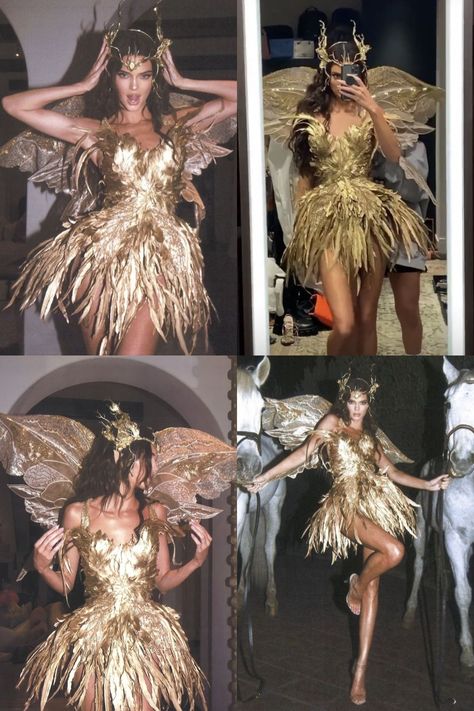 Celebrity Halloween Costumes 2023, Golden Fairy Costume, Gold Costume Ideas, Gold Angel Costume, Golden Angel Costume, Gold Fairy Costume, Gold Halloween Costume, Black Angel Costume, Goddess Halloween Costume