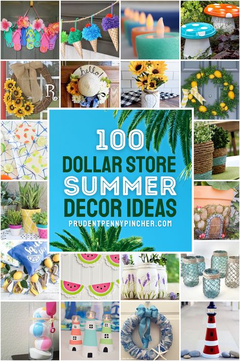 Add a splash of summer color to your home decor on a budget with these dollar store DIY summer decor ideas. From DIY summer wreaths to DIY summer centerpieces, there are plenty of bright summer dollar tree crafts for your home to choose from. Diy Summer Wreaths, Cheap Flower Pots, Diy Summer Decor, Summer Decor Ideas, Crafts Summer, Summer Centerpieces, Dollar Store Ideas, Diy Summer Crafts, Summer Deco