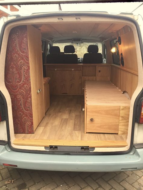 VW Campervan Conversion – James Archer Furniture T4 Van Conversion, Transporter Van Conversion, Transporter Camper Conversion, Vivaro Camper Conversion, Vw Campervan Interior, Transporter Conversion, Camper Van Shower, Ford Transit Connect Camper, Vw Conversions