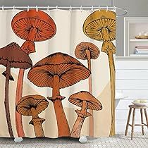 Mushroom Shower Curtain, Mushroom Bathroom, Mid Century Shower Curtain, 70s Bathroom, Abstract Art Nature, Boho Abstract Art, Mushroom Nature, Plastic Curtain, Retro Mushroom