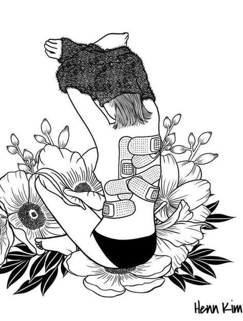 Henn Kim, Flower Drawing Design, Tinta China, Trendy Flowers, Black And White Illustration, Art And Illustration, A Drawing, Art Drawings Sketches, Doodle Art