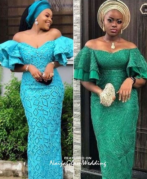 10 Pretty Off Shoulder Dress Styles for Wedding Guest Aso-ebi - NaijaGlamWedding Casual Lace Dresses, Dress Styles For Wedding, Styles For Wedding Guest, Nigerian Lace Dress, Nigerian Dress Styles, Aso Ebi Lace, Aso Ebi Lace Styles, Nigerian Dress, Nigerian Lace Styles Dress