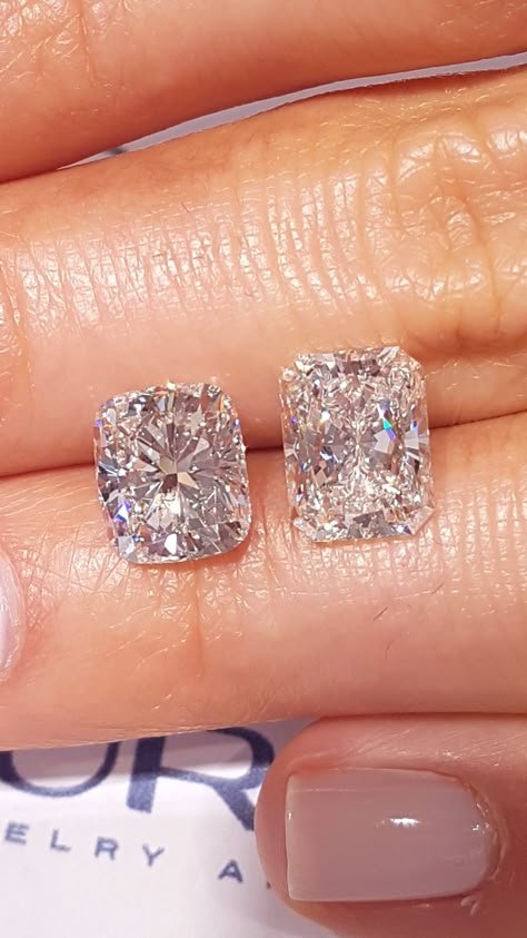 Two of the most popular diamond shapes at the moment are easily cushion cut and radiant cut. However, it is safe to say that among cushion and radiant, it is the elongated variations of these cuts that are most popular. Let\'s learn more about these two rectangular shapes and decide which one is best for you! Cushion Cut Wedding Rings, Elongated Cushion Cut, Stacked Wedding Rings, Elongated Cushion, Engagement Ring Ideas, Cushion Cut Engagement, Gorgeous Rings, Engagement Rings Cushion, Cushion Cut Engagement Ring