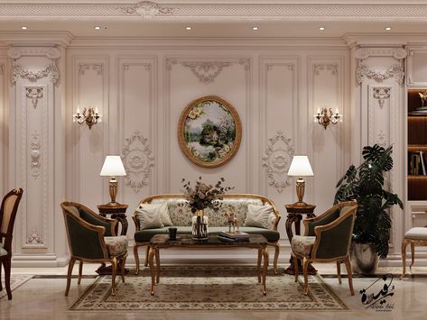 classic reception on Behance Classic Reception Interior Home, Classic Furniture Living Room Luxury, Sofa Classic Luxury, Classic Salon Furniture, Classic Reception Interior, Interior Design New Classic, Home Reception Interior Design, Classical Living Room Design Luxury, Taupe Room