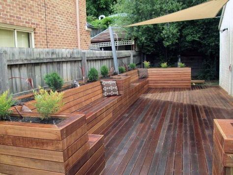 Top 60 Best Deck Bench Ideas - Built-In Outdoor Seating Designs Deck With Planters, Deck Bench Seating, Deck Bench, Deck Planters, Deck Seating, Decking Ideas, Wooden Deck, Backyard Seating, Cool Deck