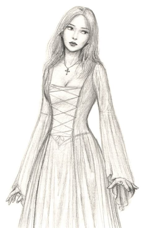 Medieval maid by dashinvaine.deviantart.com on @DeviantArt Medieval Girl, 얼굴 드로잉, Dress Design Drawing, Dress Drawing, Dress Sketches, Medieval Dress, Arte Sketchbook, Art Drawings Sketches Creative, Fashion Design Sketches